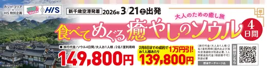 【カジャ！コリア×エイチ・アイ・エス】食べてめぐるソウルツアー4日間【販売開始！】