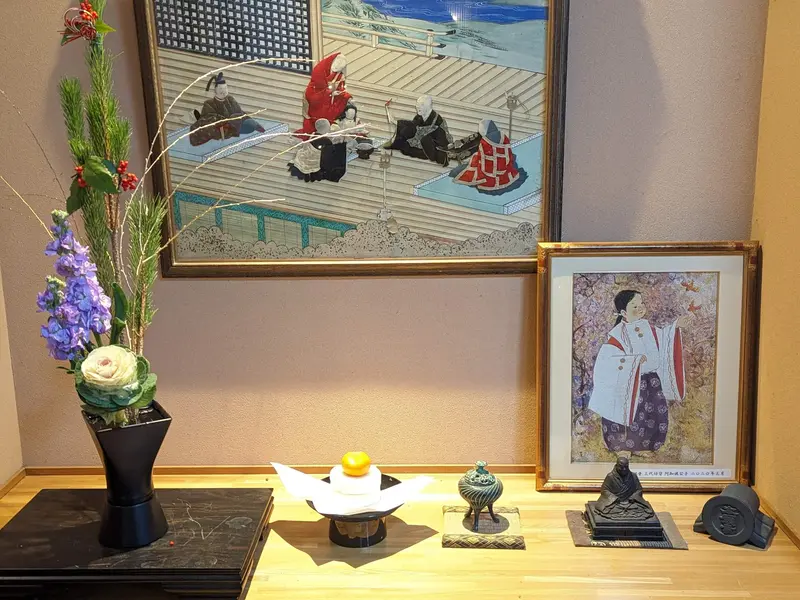 法林寺のロビーに飾られた生け花