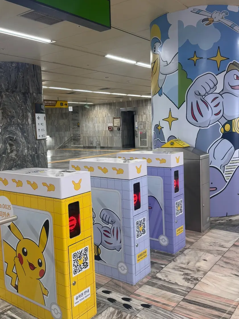 【釜山鉄道コラボ】コンプリート!!地下鉄ポケモン 今！釜山の地下鉄駅がポケモンコラボしてて 改札通ると「ピカ
