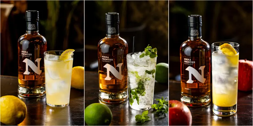 左から順にウヰスキー・ハニーレモネード、ウヰスキー・モヒート、アップルジンジャー ハイボール