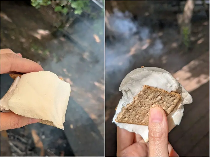 レストランmountainmanの枝マシュマロをクラッカーで挟む